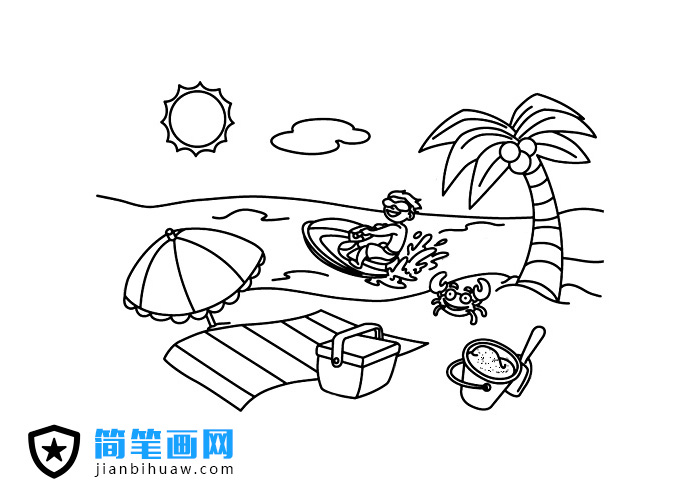 海边沙滩风情简笔画图片