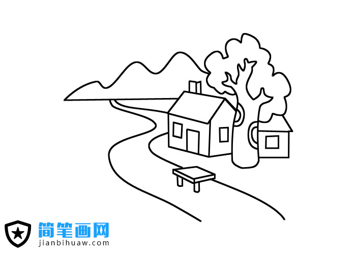 河边小房子风景简笔画图片