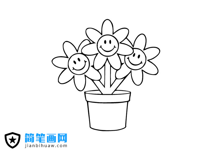 花盆里的小花简笔画图片