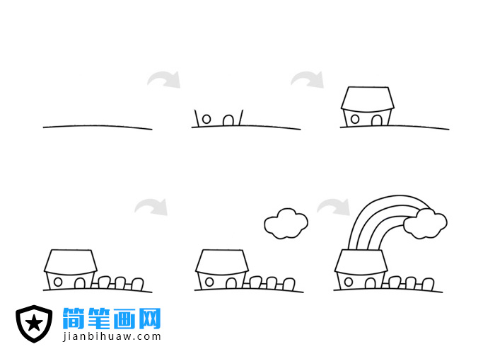 彩虹房子简笔画的画法步骤及上色图片