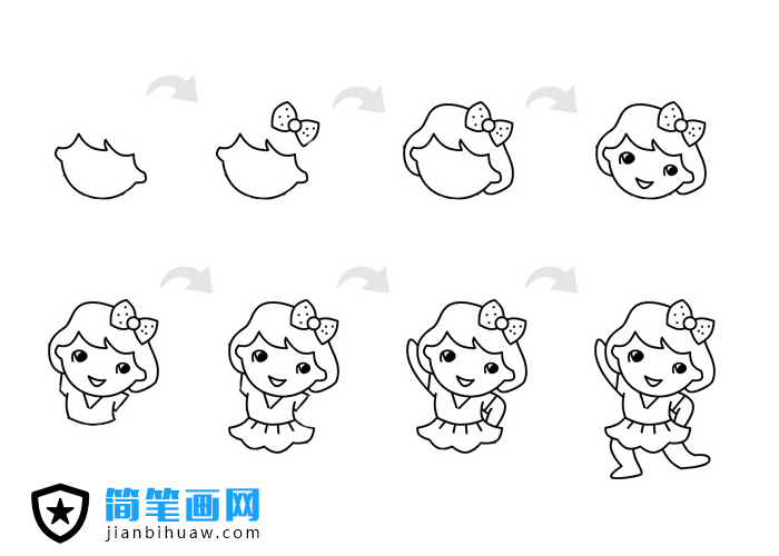 做早操的小女孩简笔画步骤画法分解图片