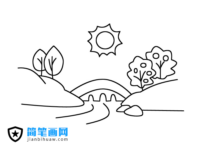 小桥流水简笔画图片