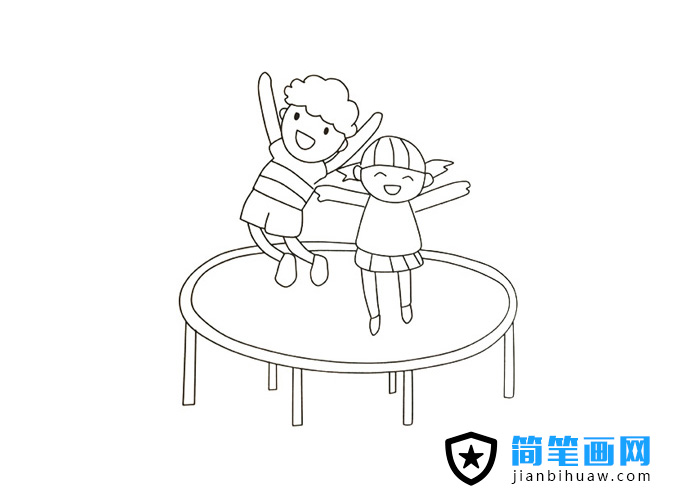 小朋友在蹦床上玩耍的简笔画图片