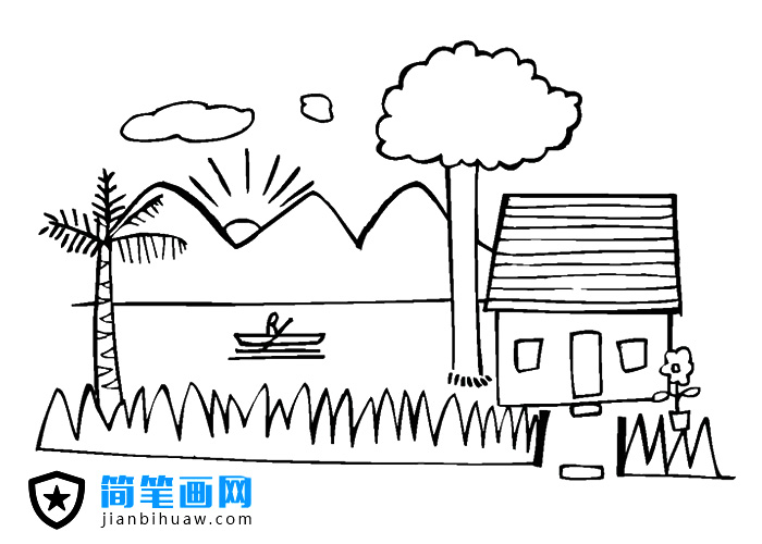 海边小房子简笔画图片