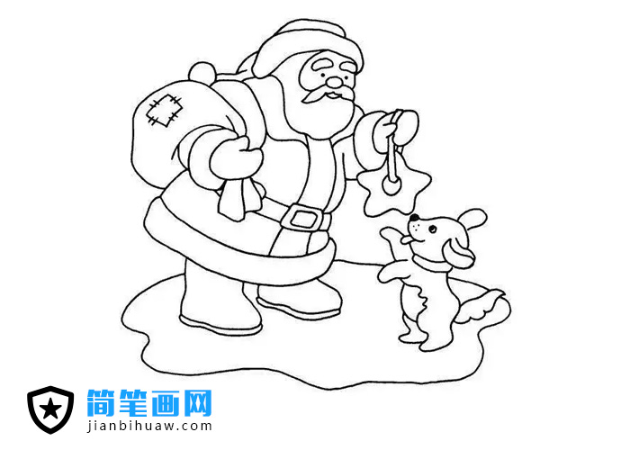 圣诞节给小朋友们送礼物的圣诞老人简笔画