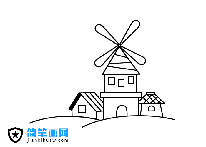 风车房子风景简笔画图片