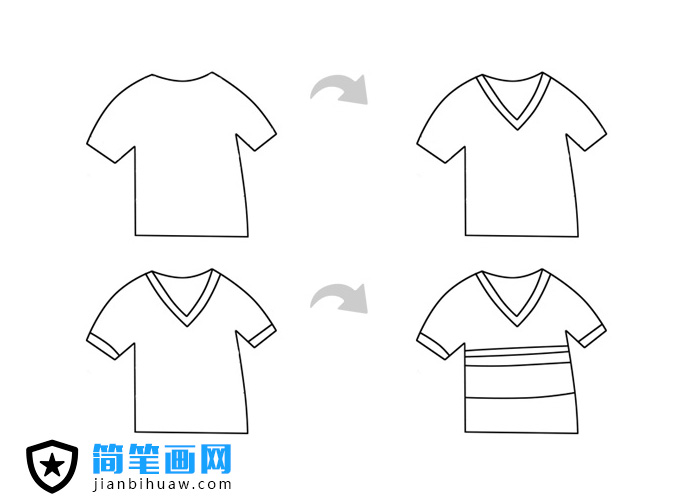 短袖T恤简笔画步骤图片
