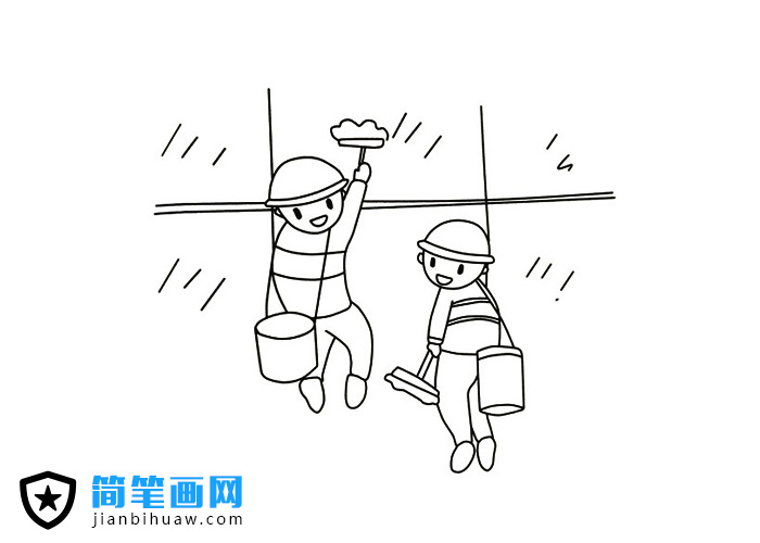 大楼外墙玻璃清洁工简笔画图片