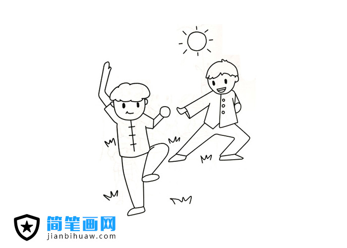 两位年轻人打太极拳的简笔画图片