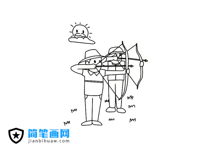 两位射手在射箭的简笔画图片
