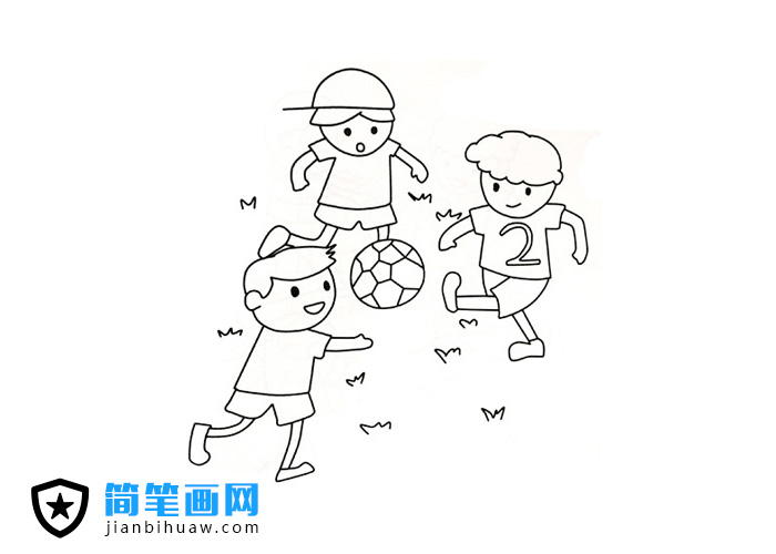 三个小孩踢足球的简笔画图片