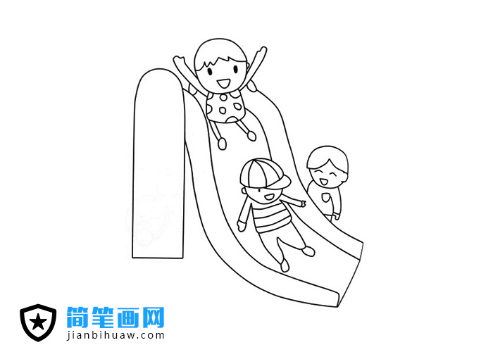 三个小朋友在玩滑滑梯的简笔画图片