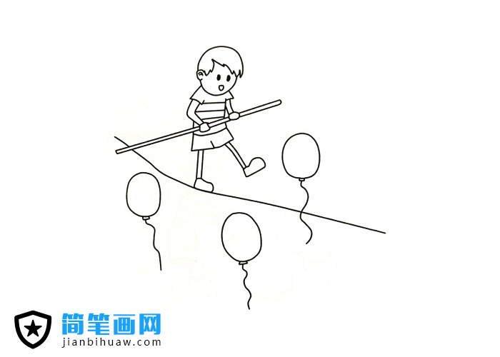 特技演员在表演走钢丝的简笔画图片