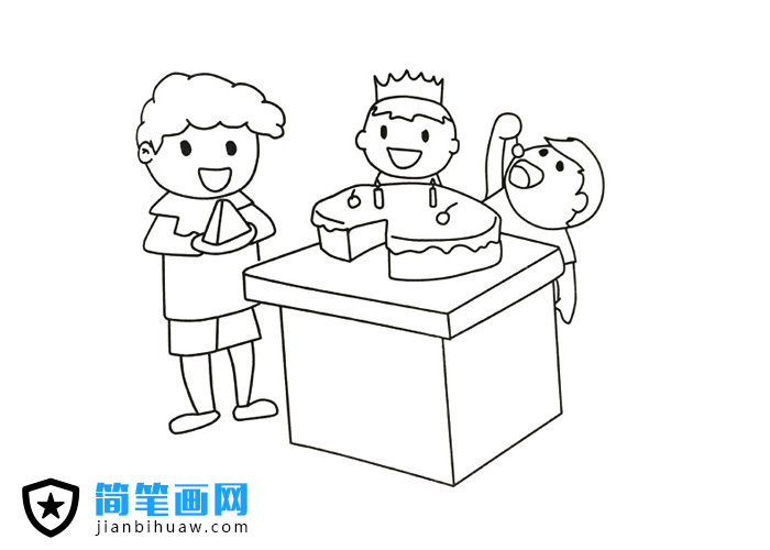小朋友过生日一起吃蛋糕的简笔画图片