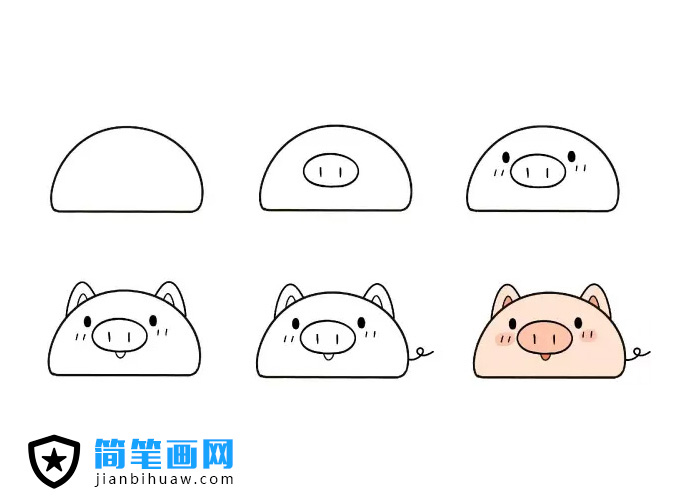 1个半圆就能画出可爱的简笔画 -- 小猪