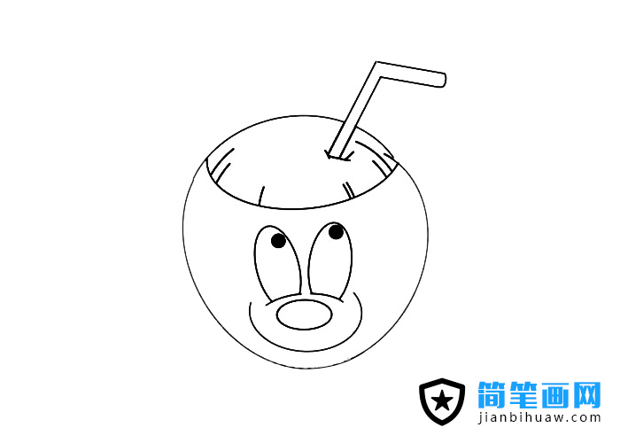 卡通椰子带吸管的简笔画图片含上色