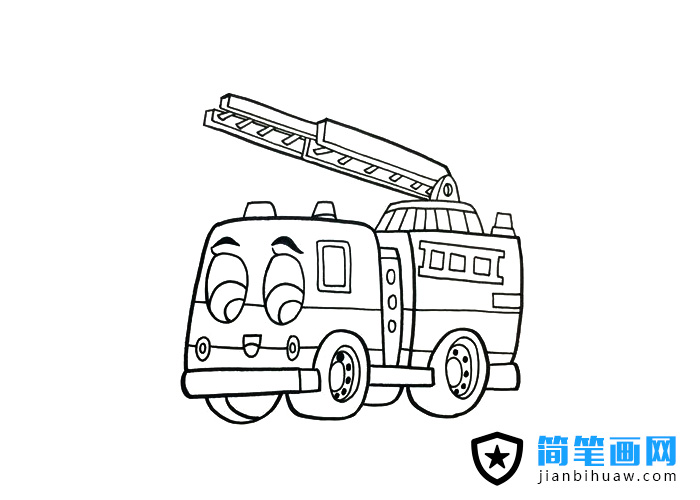 卡通119消防车简笔画图片含上色