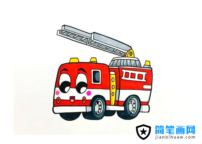 卡通119消防车简笔画图片含上色