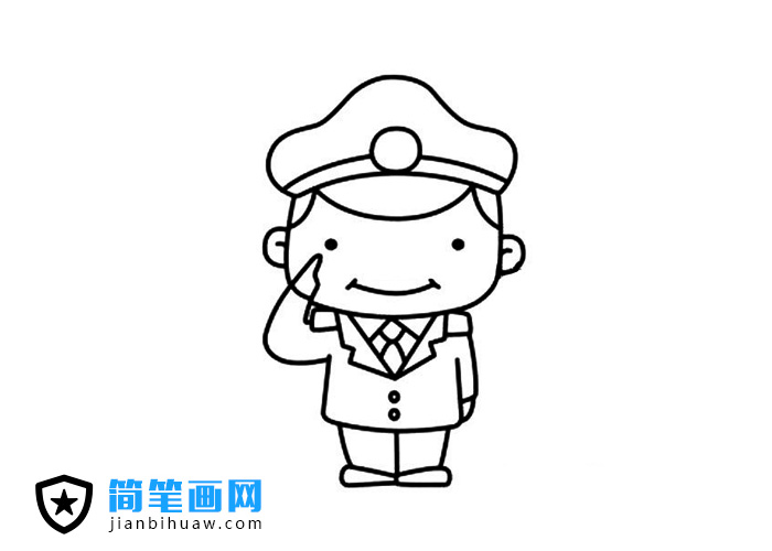 敬礼的警察简笔画图片含上色