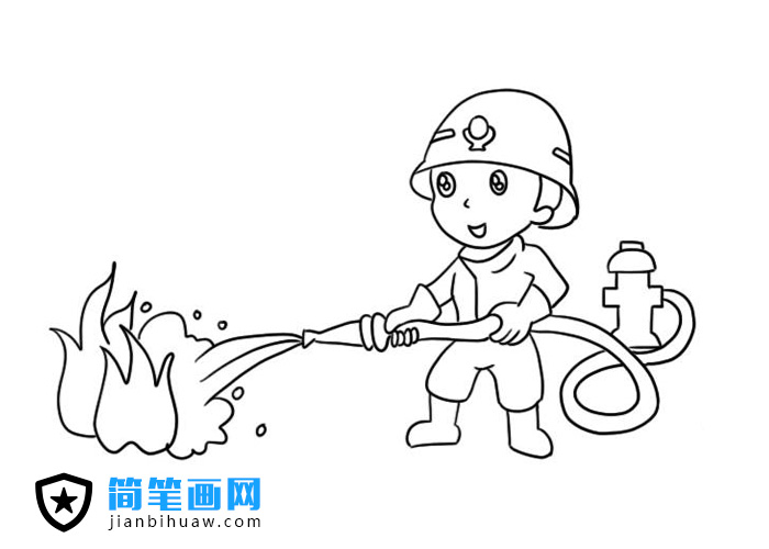 消防员同志正在救火的简笔画图片