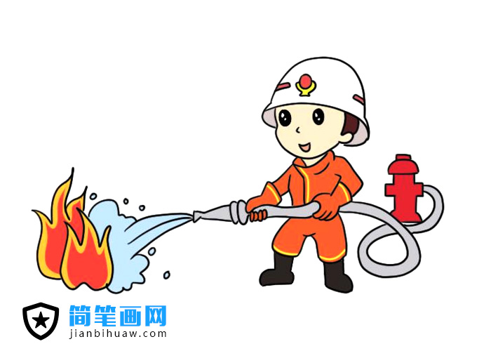 消防员同志正在救火的简笔画图片