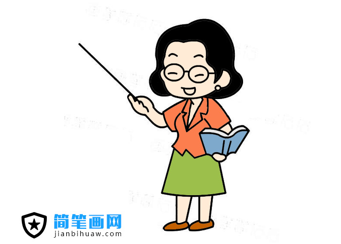 正在课堂讲课的女老师简笔画图片含上色