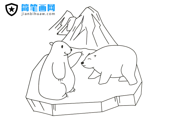 两头北极熊的简笔画图片