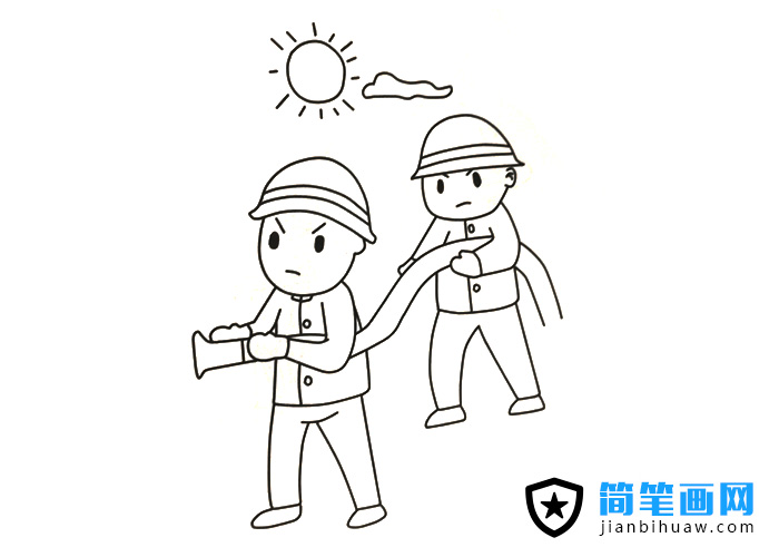 两位消防员在救火的简笔画图片