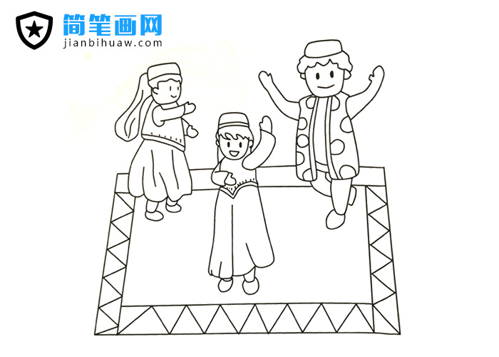 三位少数民族在一起跳舞的简笔画图片