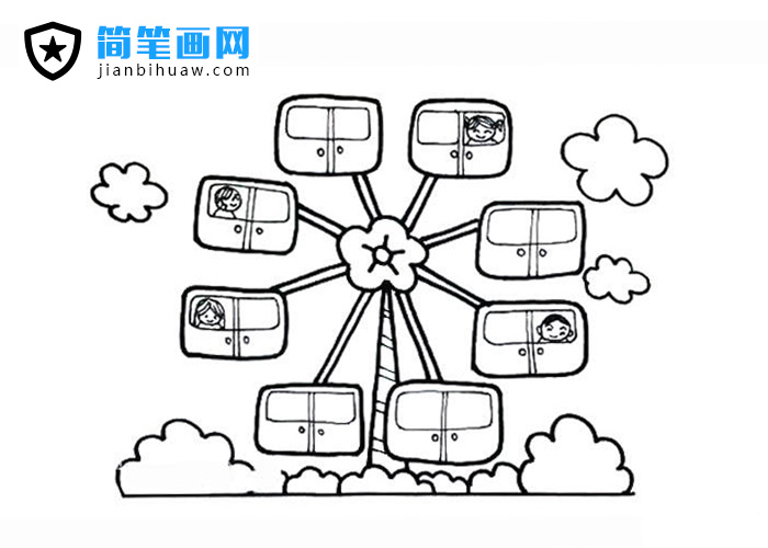 摩天轮卡通简笔画图片含上色
