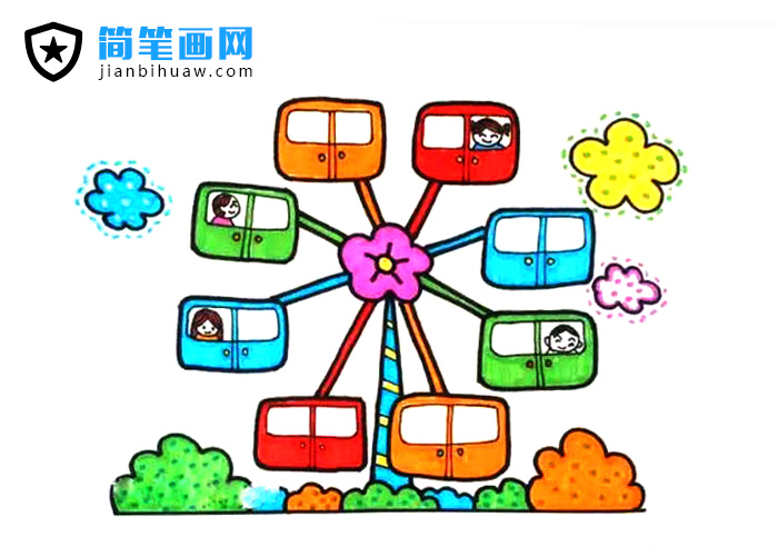 摩天轮卡通简笔画图片含上色
