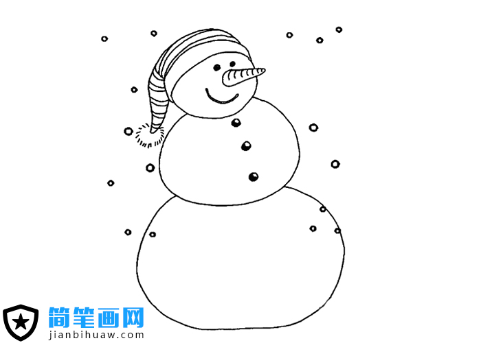 冬天雪人雪花的简笔画