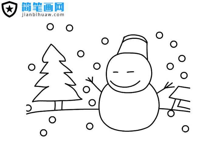 冬天雪人雪花简笔画