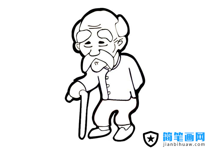 拄着拐杖的老爷爷简笔画图片