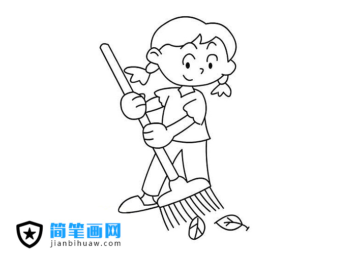 打扫落叶的小女孩简笔画图片