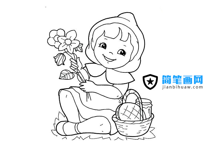 手拿花儿的小红帽简笔画图片