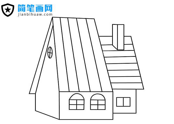 高高房顶木屋简笔画图片