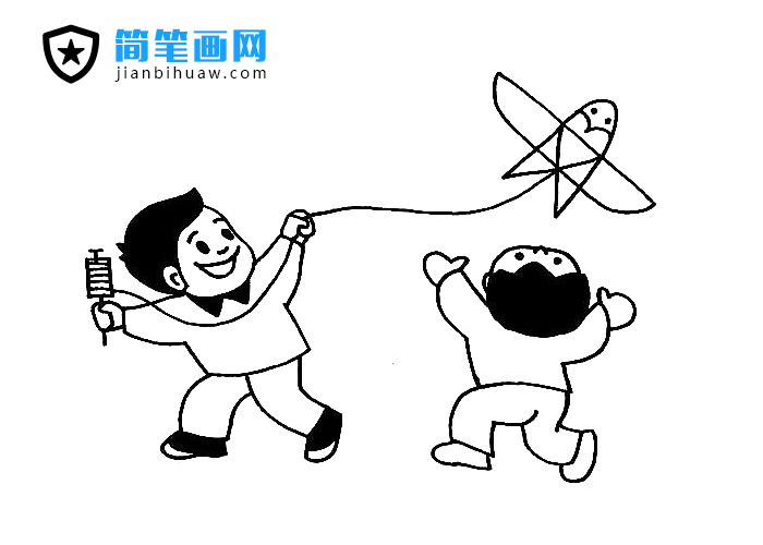 两个小朋友在放风筝的简笔画图片