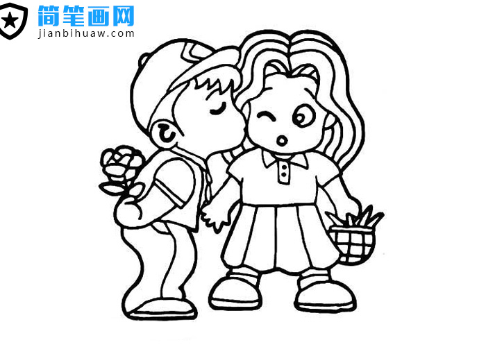 男生亲吻女生的简笔画图片