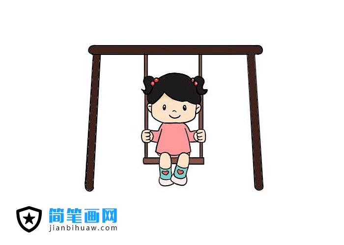 小女孩在荡秋千的简笔画图片
