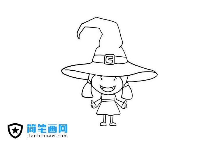 万圣节小女巫服装简笔画图片