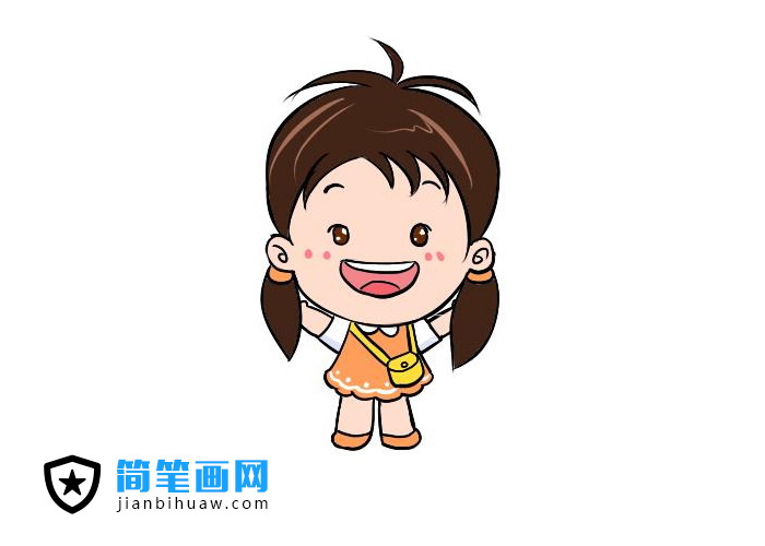 扎双马尾的小女孩简笔画图片含彩色
