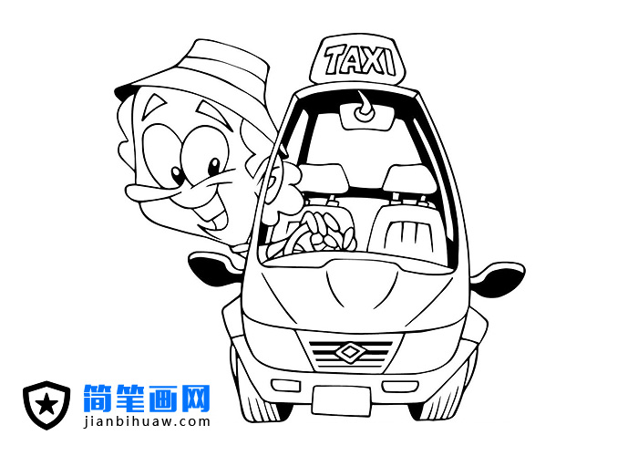 出租车司机开着出租车的简笔画图片