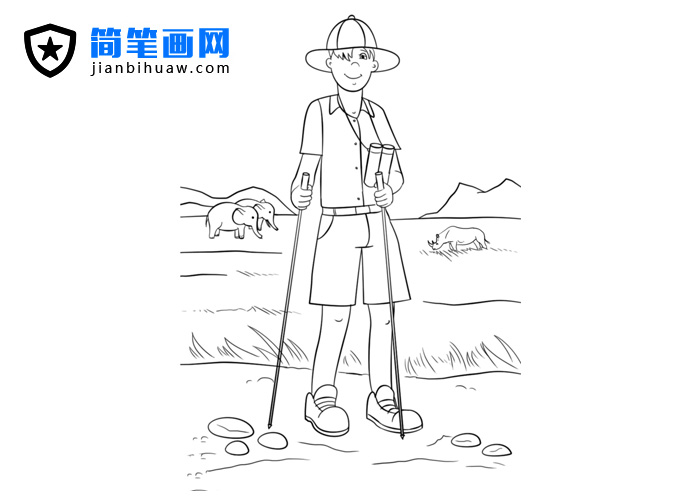 户外徒步探险人物简笔画图片
