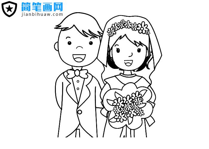 两位新人结婚的简笔画图片