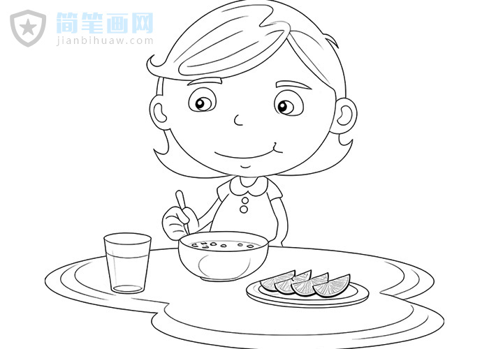 小朋友在吃早餐的简笔画图片